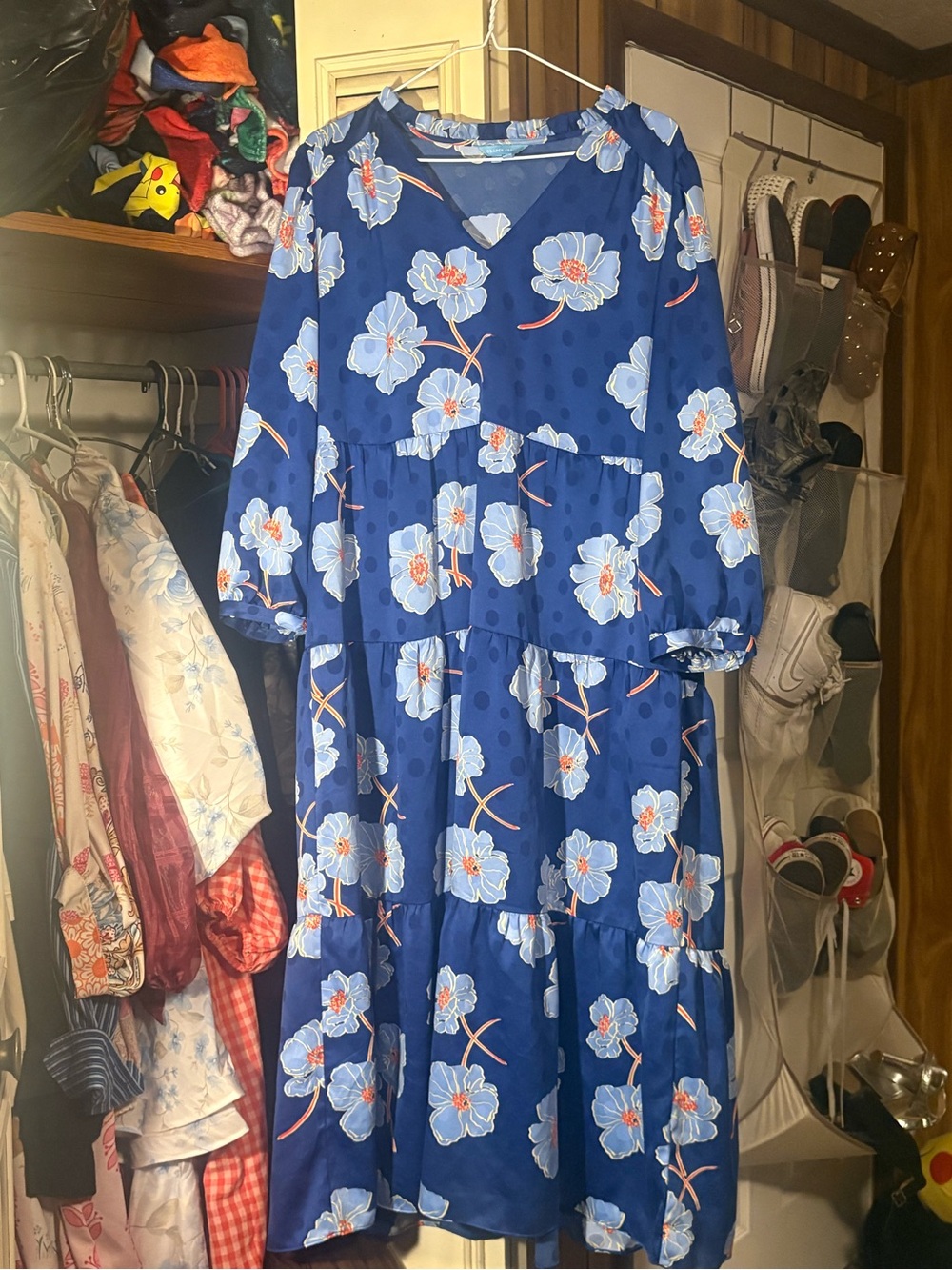 Draper James Navy Blue Floral V-Neck Dress